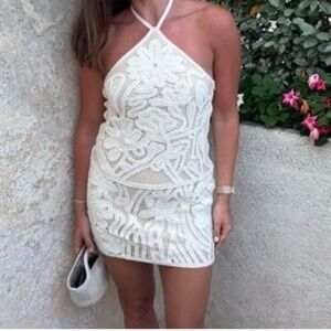 Zara Cream Floral Crochet Mini Dress